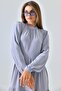 Gray Stand Collar Gather Detailed Layered Dress - 7