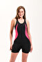 Children's / Young Girls' Pink Black Zippered Swimmer Style Strap Fixed Covered Lined Swimmer Swimsuit _725701 - 3