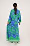 Patterned Button Detailed Loose Benetton Dress with Judge Collar - 4