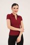 Half Zipper Stand Collar Ribbed Claret Red T-Shirt - 2