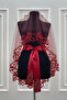 Burgundy Bridal Veil Set, Glass Beads and Sequins Printed Henna Veil Set 6 Pieces - 3