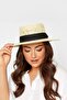 Women's Straw Braided Band Beige Boater Hat - 2