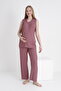 Pregnant and Maternity Ruffle Detailed V-Neck Woven Pajama Set Suitable for Breastfeeding