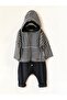 Black Combed Cotton Harem + Black and White Striped Hooded Sweat