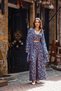 Navy Blue Color Silk Pantalon Kimono Crop - 6