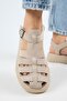 Rosa Women's Genuine Leather Beige Sandals with Buckle - 5
