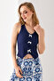 Women's V-Neck Bow Detailed Textured Vest Navy Blue - 25525 - 7