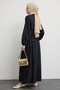 Shirt Collar Belted Plain Black Dress - 4