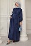 Shirt Collar Belted Plain Navy Blue Dress - 3