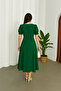Emerald Green Imported Crepe Fabric Watermelon Sleeve Back Zipper Midi Length Dress - 3