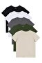 Unisex 5-Pack Black-White-K. Gray-Khaki-Stone Slim Fit T-Shirt, 100% Cotton, Crew Neck