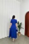 Cobalt Blue Imported Crepe Fabric Watermelon Sleeve Back Zipper Midi Length Dress - 7