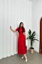 Red Imported Crepe Fabric Watermelon Sleeve Back Zipper Midi Length Dress - 2