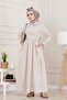 Rochie Mina cu talie - Bej - 3