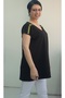 Black V-Neck Yellow Black Stripe Detailed Low Arm Combed Viscose T-Shirt - 6