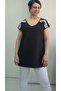 Black V-Neck Size with the Whole Came White Black Shertli Low Arm Combed Viscose T-Shirt - 6