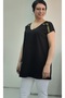 Black V-Neck Yellow Black Stripe Detailed Low Arm Combed Viscose T-Shirt - 5