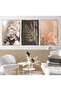 Hari̇kabi̇rev | Soft | Pink-Brown Abstract Flower Combination | Framed Glass Table 3 Pieces Vertical