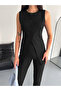Black Crew Neck Sleeveless Vest High Waist Slim Fit Pants Double Fabric Double Set