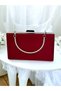 Burgundy Crystal Stone Metal Handle Satin Women's Evening Bag Evening Dress Bag - 6
