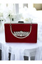 Burgundy Crystal Stone Metal Handle Satin Women's Evening Bag Evening Dress Bag - 6