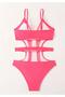 Monochromatic Mesh Detail One Piece Swimsuit with V Neck Thin Straps - 3