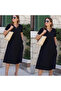 Women's Short Sleeve V-Neck Pocket Midi Viscose Dress - 2