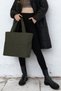 Women's Khaki Color Fabric Zippered Waterproof Puff Bag Makeup Bag - 3