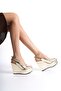 Perla;gold Wrinkled Patent Leather, 12 Cm Wedge Heeled Open Back Shoes - 2