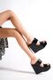 Victory; Black Patent Leather, 12 Cm Wedge Heeled Women's Slippers