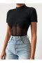 Stand Collar Tulle Detail Camisole Woven Cotton Fabric Women's Blouse - 2