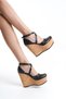 Fallon; Black Matte Leather, 12 cm Wedge Heeled Shoes