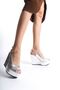 Perla, Silver Wrinkled Patent Leather, 12 Cm Wedge Heeled Open Back Shoes - 2