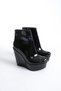Eve ; Black Patent Leather, 12 cm Wedge Heeled Women's Boots - 3