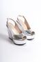 Perla, Silver Wrinkled Patent Leather, 12 Cm Wedge Heeled Open Back Shoes - 4