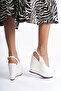Perla; White Matte Leather, 12 cm Wedge Heeled Shoes - 2