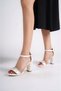 Franny; Pearl Satin, Stone Detailed Single Strap, Classic Heeled Platform Shoes - 2