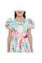 Floral Satin Dress With Mesh Edge - 5