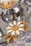 3-Piece Luxury Silver Tray with White Daisy Flower Design, Stainless Steel Tea, Coffee, Serving Presentation Tray - 3