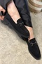 Daily Women's Black Suede Loafer Classic Patterned Sole Buckle Oval Toe Moccasin Shoes 120 - 6