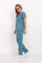 Unisex Women Men Cool Petrol Blue Lycra Doctor Nurse Hospital Scrubs Uniform Set - 3