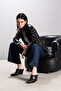 Women's Black Leder Blazer, Single Buttoned Carolina Brand - 6