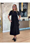 Women's Short Sleeve Crew Neck Pocket Front Slit Viscose Two Thread Midi Dress - 3