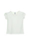 Ecru Basic Baby Girl Snap Fastener Crew Neck Watermelon Sleeve T-Shirt - 2