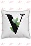 V Letter Alphabet Themed Flower Patterned Gift Pillow