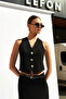 Lefon Women's Midi Back Slit Belted Skirt Vest Set - 7