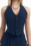 Pailey Back Low-Cut Navy Blue Vest Pants Suit - 7