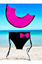 Girl's One Shoulder Half Sleeve Bow Tie Bikini Set Fuchsia Color