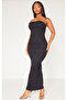 Women's Plus Size Black, Denim Stitching Detail, Back Slit Stretchy Evening Jeans Dress 65N38946
