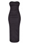 Women's Plus Size Black, Denim Stitching Detail, Back Slit Stretchy Evening Jeans Dress 65N38946 - 5